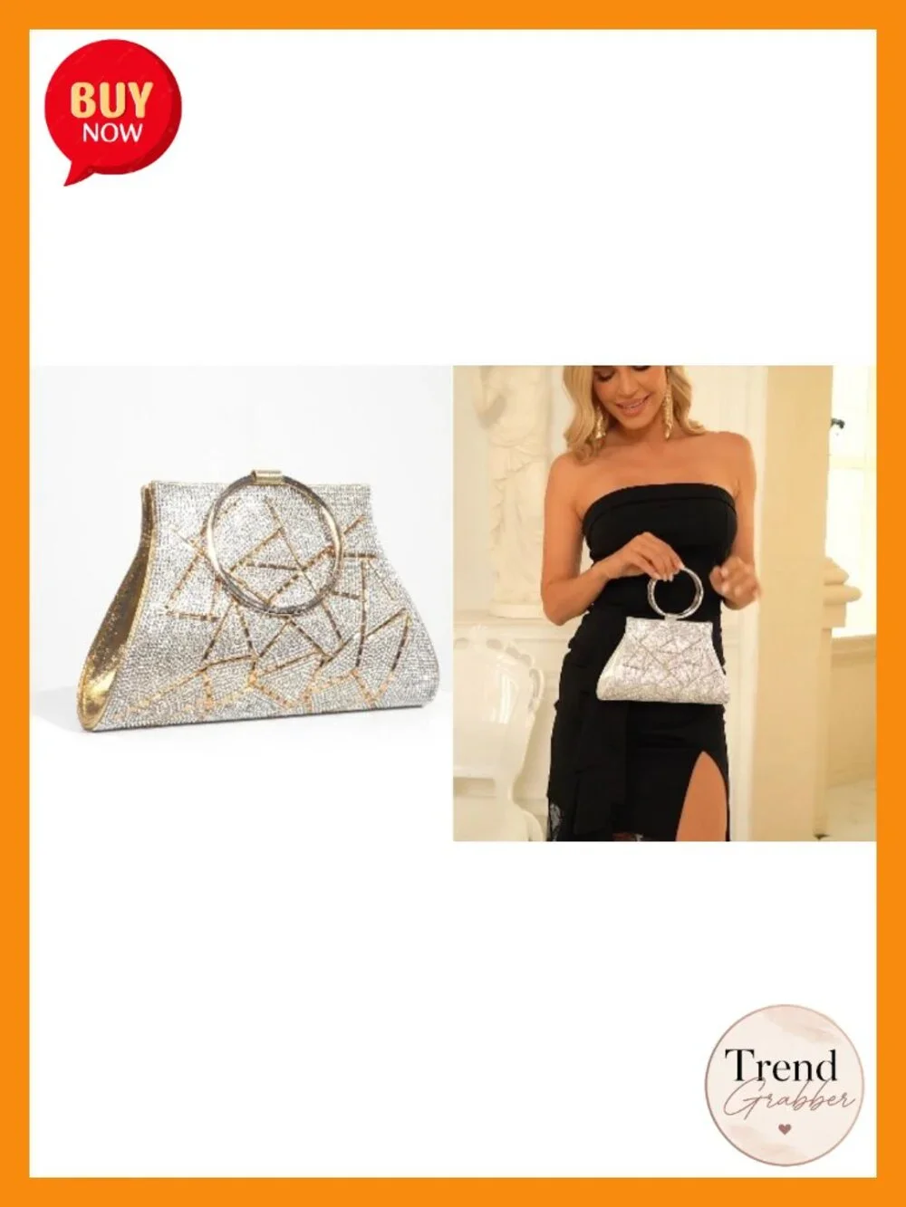 Crystal Clutch Purse Evening Bag Wristlet Bridal Handbag Magnetic Snap Closure